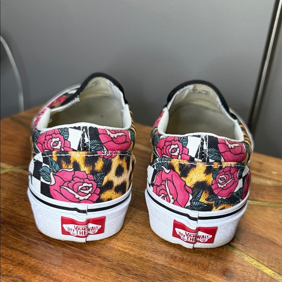 Vans Women's Rose and Leopard Checkered Slip-On Sneakers - Picture 3 of 5